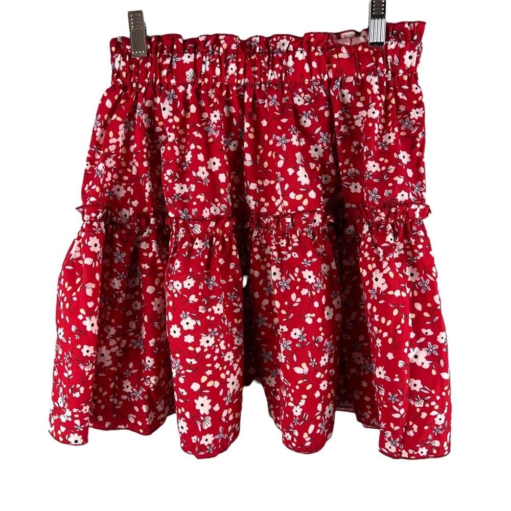 Shein Womens size medium Mini Skirt Ditsy Floral Ruffled Tiered Red White Black